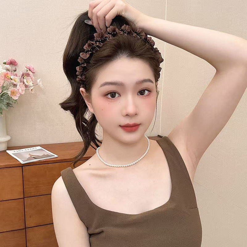 木耳边褶皱串珠高颅顶发箍女2025新款高级感轻奢头箍发卡头饰|undefined