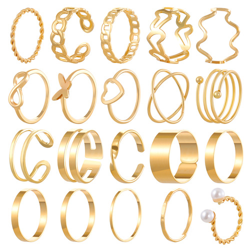 22-Piece European and American Open-Style Multi-Joint Ring Set | Heart-Shaped Rings for Women | Unique, Niche, Retro Designs