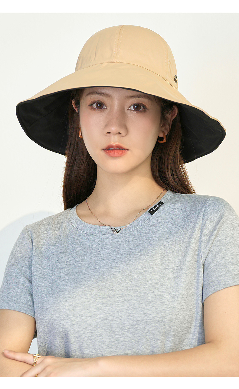 Mũ chống nắng nữ vành rộng hai mặt, chất liệu sợi mát, chống tia UV, đi biển thời trang — Tím khoai môn chi tiết 14