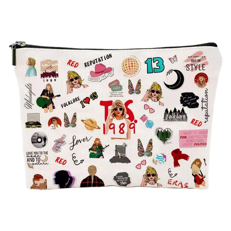 Bolsa de Cosméticos Impermeable de Lino con Estampado Doble Cara de Taylor Swift, Venta Directa de Fábrica, Éxito de Ventas en Amazon Internacional