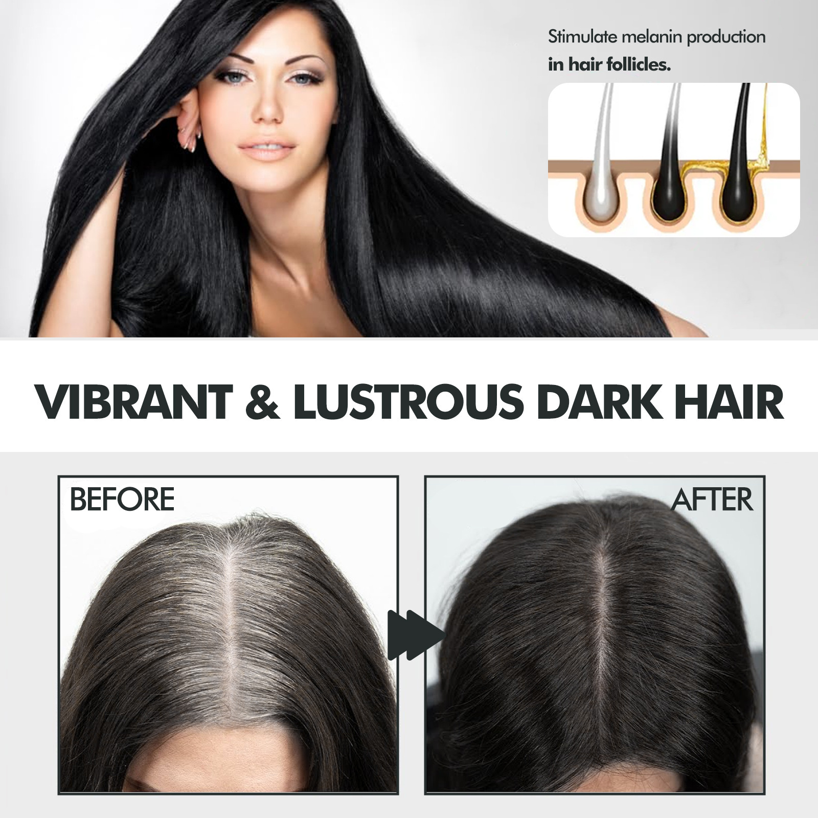 EELHOE Schwaarz Hoerspray Natierlech Schwaarz Hoerbedeckung Wäiss Hoer Glättend Glanzend Feuchtigkeitsspendend Déck Hoer Hoerpfleegspray_voghion.com