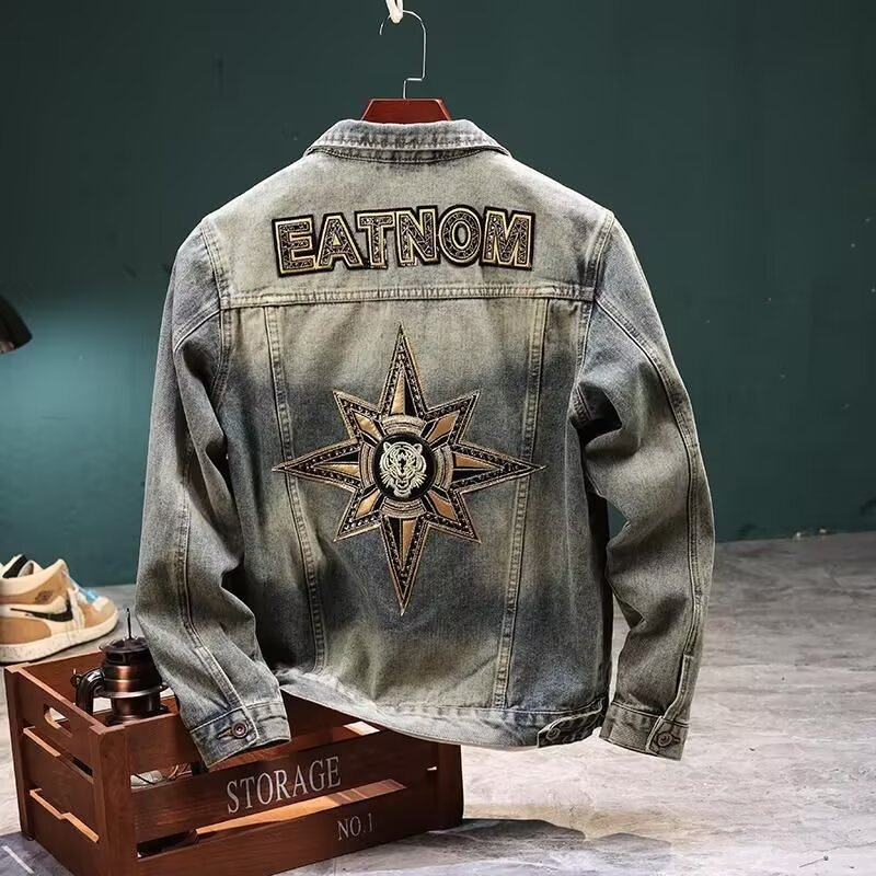 Men's Clothing Fashionable letter embroidered denim jacket for men, high end trendy brand, spring and autumn new workwear jacket, outerwear denim_voghion.com