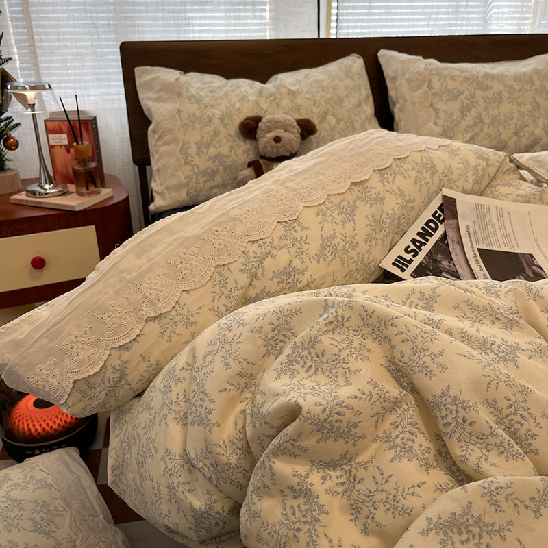 Juego de cuatro piezas de cama de algodón de verano, funda de edredón de algodón, sábana y sábana 2025 nuevo juego de tres piezas de ropa de cama de cuatro estaciones