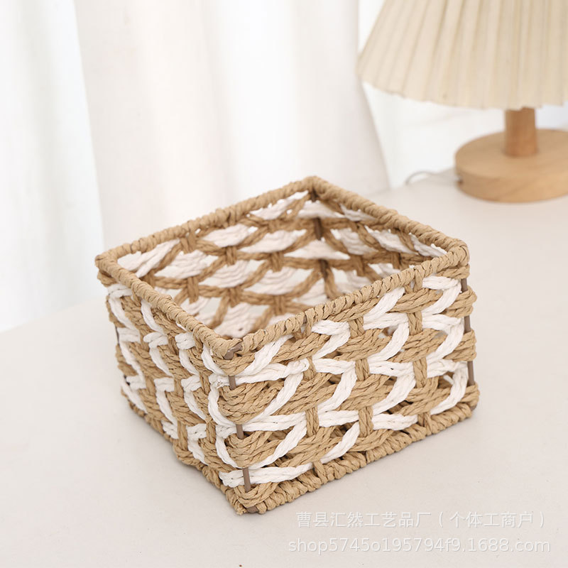 Fabricante al por mayor simple caja de almacenamiento de artículos de escritorio trenzado cesta de almacenamiento de bocadillos cosméticos juguetes cesta de almacenamiento