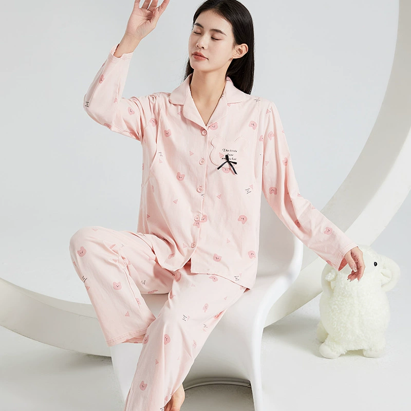 2024 Лайкра, хлопок, новый стиль, брюки с длинными рукавами и лацканами, мультяшный медведь, одежда для беременных женщин, послеродовая одежда для кормления грудью, приятная для кожи и мягкая