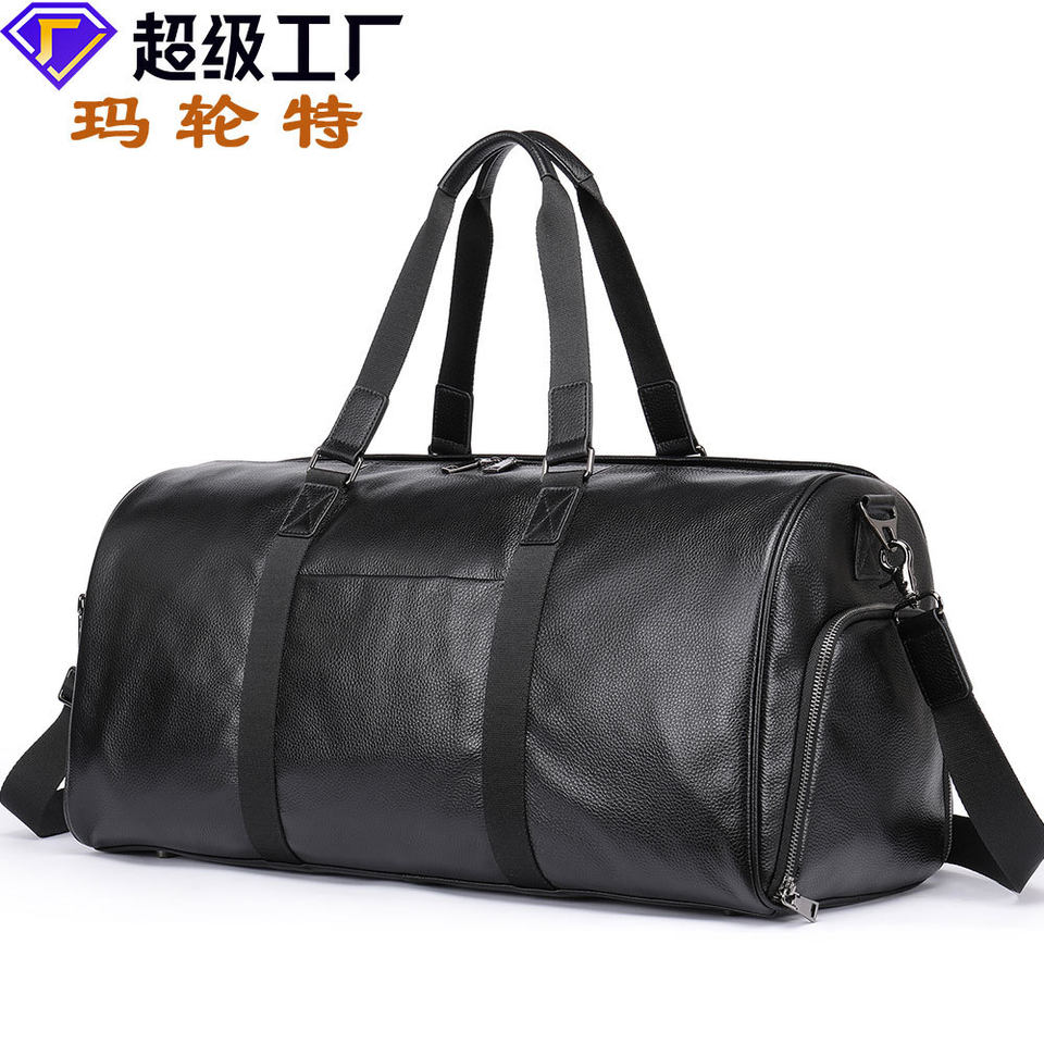 Túi du lịch da bò thật dạng trụ lớn đeo chéo, dung tích lớn chống thấm nước — Màu đen, nâu