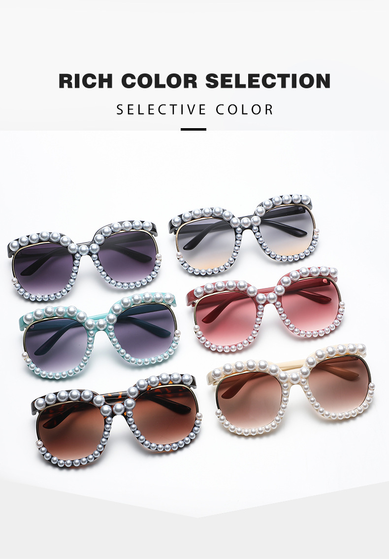 80g Weight Full Frame Glasses Structure Sunglasses Classification Pc Lens Material Lady Pearl Pc Oval Frame Full Frame Women's Sunglasses