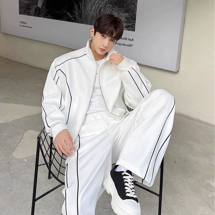 Black and White High-End Casual Sports Suit for Men and Women 2025 Spring & Fall Cardigan Couple Suit Trendy Brand Jacket Two-Piece Set