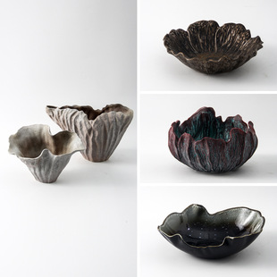 New Chinese Style Light Luxury Ceramic Lace Dried Flower Holder Living Room Coffee Table Dining Table Fruit Plate Decoration Ornaments Sales Department Furnishings