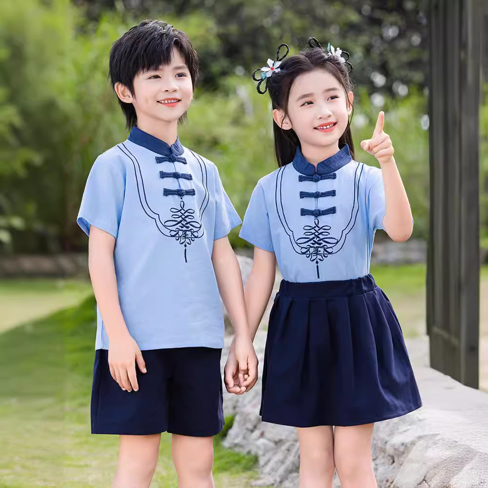 小學生班服幼兒園園服夏季兒童校服新中式古國風表演服六一演出服
