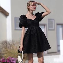 泡泡袖小黑裙蓬蓬黑裙子女法式复古公主连衣裙赫本风小个子晚礼服