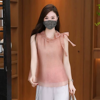 时尚通勤休闲无袖衬衫女2026夏季新款侧肩飘带设计宽松气质上衣潮