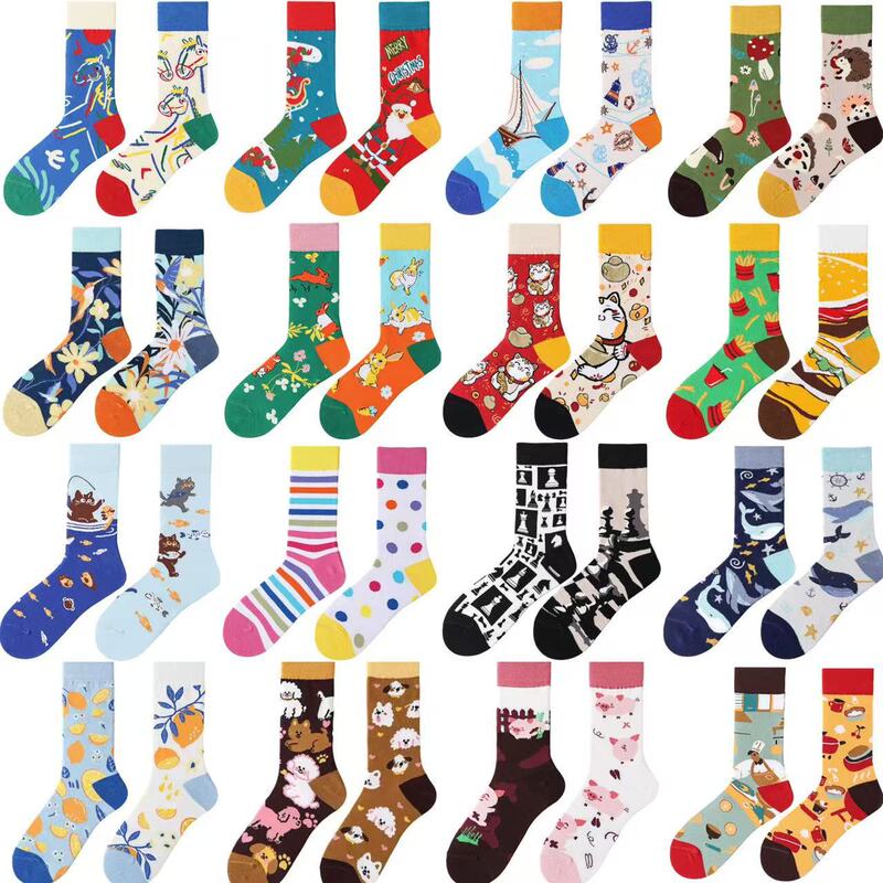 Original New Ab Asymmetrical Socks for Women, Cartoon Hip-Hop Stylish Socks for Men and Women, Cotton Socks for Couples, Mandarin Duck Mid-Length Socks
