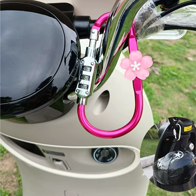 Cute Cartoon Electric Vehicle Helmet Password Lock Motorcycle Scooter Mountain Bike Anti-Theft Lock Basket (Helmet lock) - large-pink-pink-ice-transparent-five-petal-flower