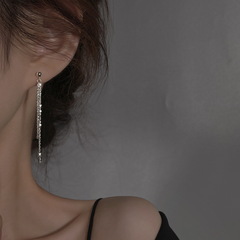 Tiqi Sparkling Starry Tassel Earrings Long Earrings Feminine Women's925 Sterling Silver Earringsy