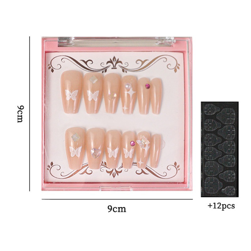 Manicura con caja de uñas de desgaste hecho a mano de diamantes pieza de uñas terminado pieza de uñas falsas parche de pegamento de gelatina con accesorios