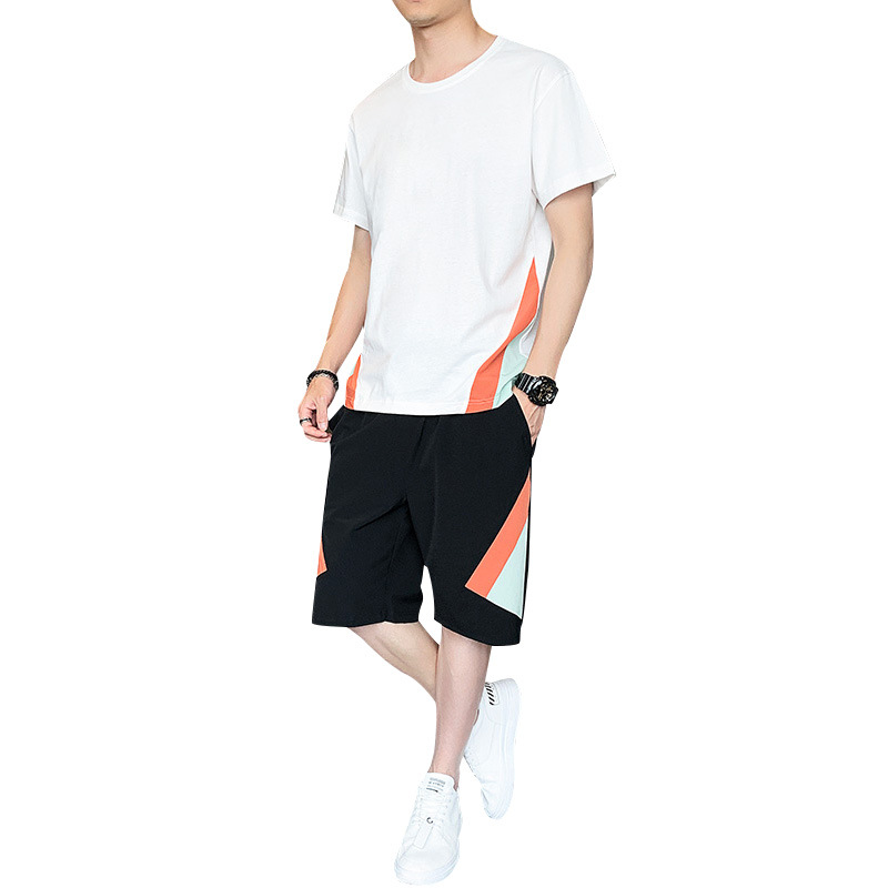 Conjunto deportivo de verano para hombre, de marca de moda, de algodón puro, de manga corta, informal, con pantalones cortos de seda helada, conjunto de dos piezas para correr.