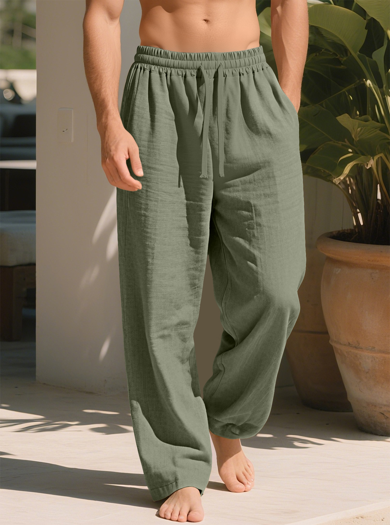 Transfronterizo TK Amazon spot nuevo otoño hombre europeo y americano de color sólido suelto rápido algodón seco rectas pantalones casuales