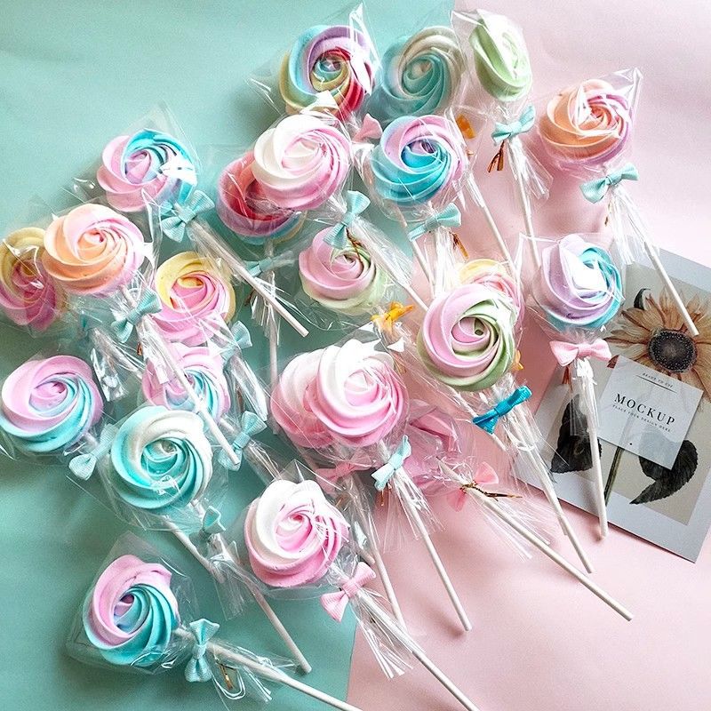 520马林糖果糖蛋白玫瑰形状蛋糕装饰棒棒糖七夕情人节礼物网红糖