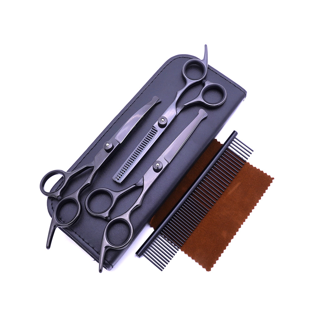 Venta directa de fábrica de acero inoxidable tijeras para mascotas tijeras de corte de pelo para perros tijeras de dientes delgadas para gatos juego de tijeras de pelaje de peluche