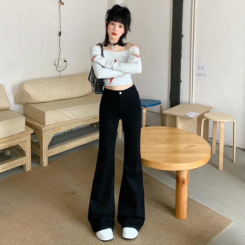 不贴腿微喇牛仔裤女款秋季新款高腰设计感怀旧宽松阔腿拖地喇叭裤|undefined