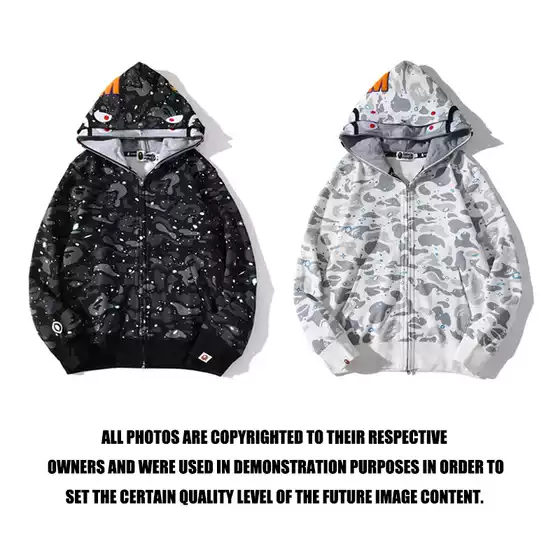 Cross-border foreign trade new bape shark luminous spot camouflage zipper double hat sweater hooded pullover hoodie jacket