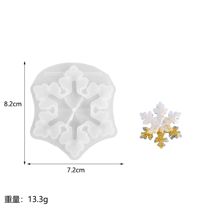 Navidad copo de nieve molde de silicona espejo Pulido-libre de resina copo de nieve llavero colgante epoxi molde