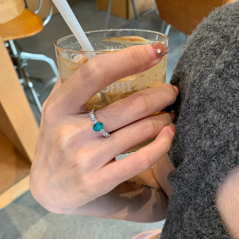 小众精致蓝色锆石戒指女轻奢风时尚个性通勤百搭高级感开口食指戒|undefined