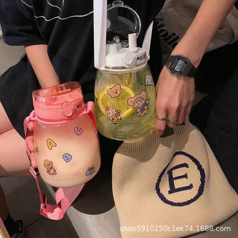 塑料杯双饮网红大肚杯水杯高颜值大容量水杯吸管可爱水壶儿童学生|undefined