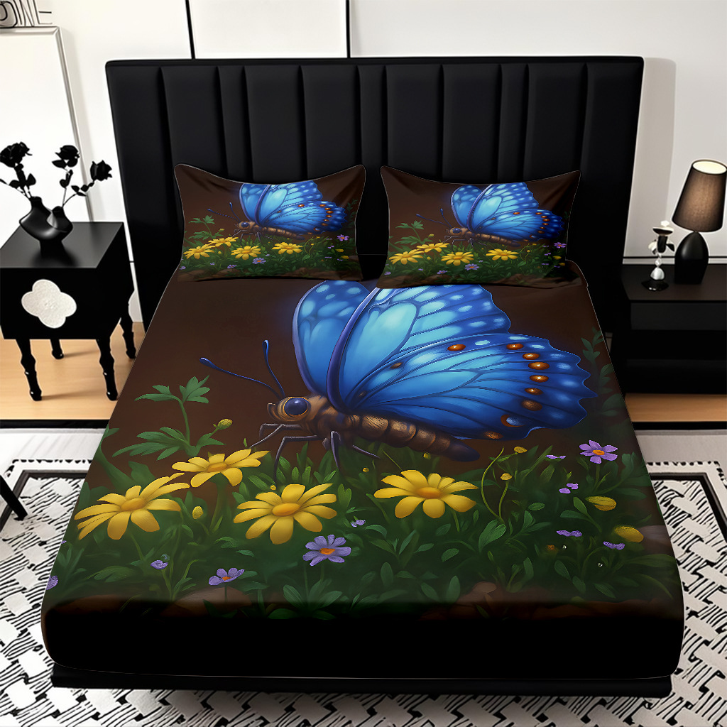 TEMU / JIT Transfronterizo para la serie de mariposas multicolores 3D impresión digital cama cama almohada kit de diseño se puede fijar