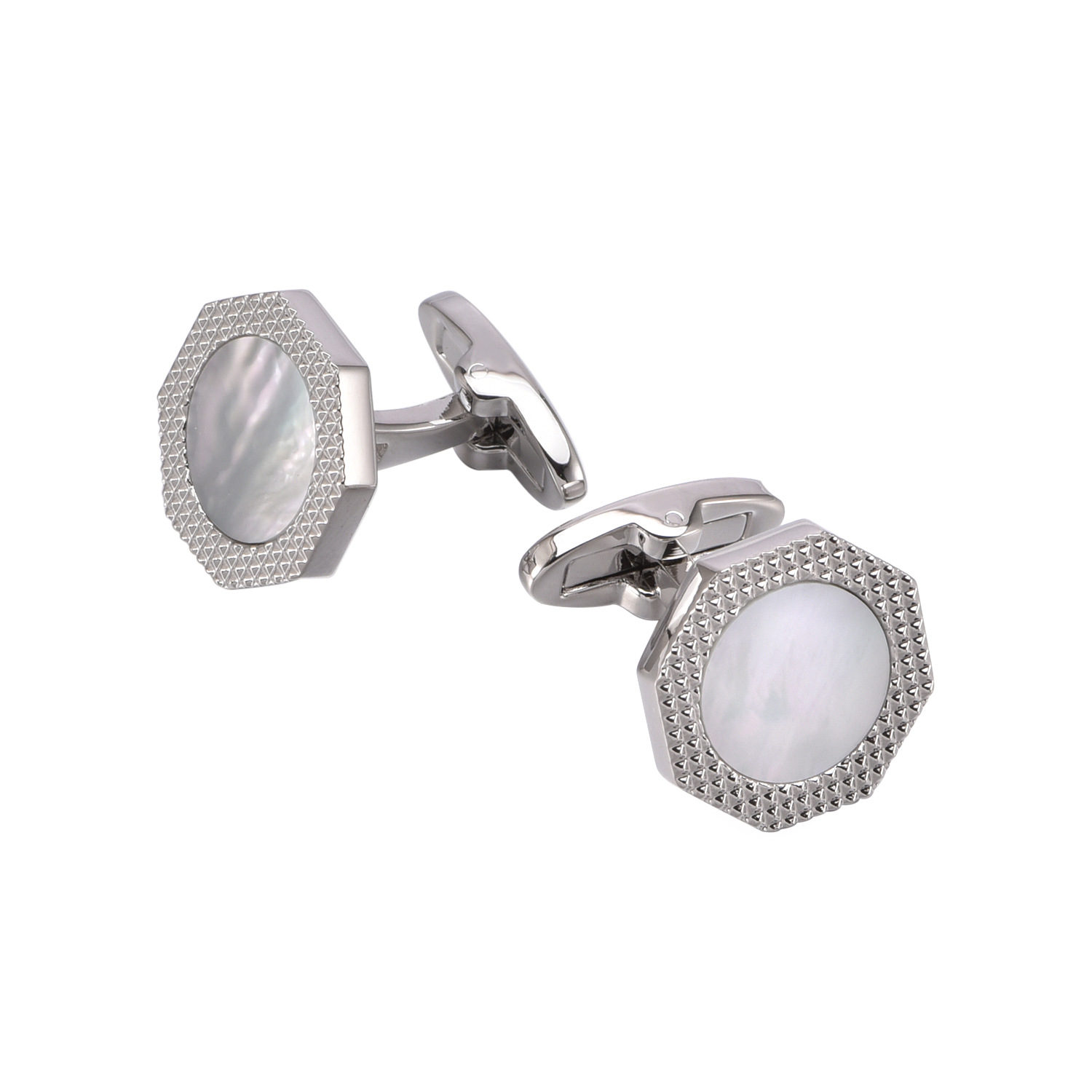 Dongguan camisa de traje de alta gama de lujo natural profundo mar perla fritillary francés mancuernas nuevo estilo octogonal mancuernas