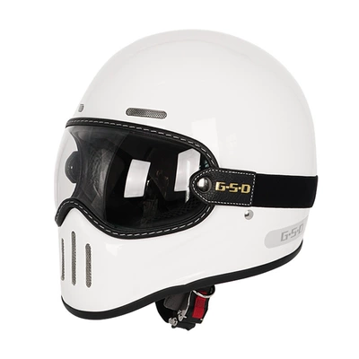 Motosiklet kaskı (dəbilqə) — Fiberglass Retro Motorcycle Helmet Full-Face Electric - ivory-white-transparent-mirror-m55-56