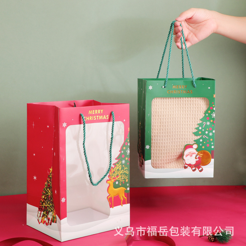新しいクリスマスギフトバッグ透明ウィンドウアップルクリスマスイブキャンディーポータブルギフト包装袋卸売カスタマイズ|undefined