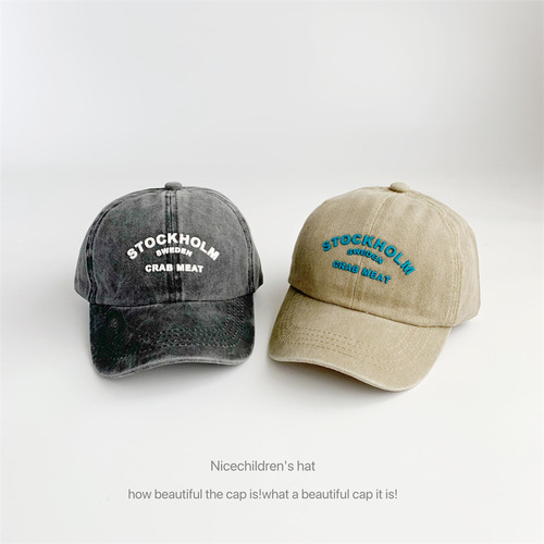 Letter pressed glue washed baseball cap for women, soft top, vintage parent-child hat, casual versatile men's duckbill cap, trendy