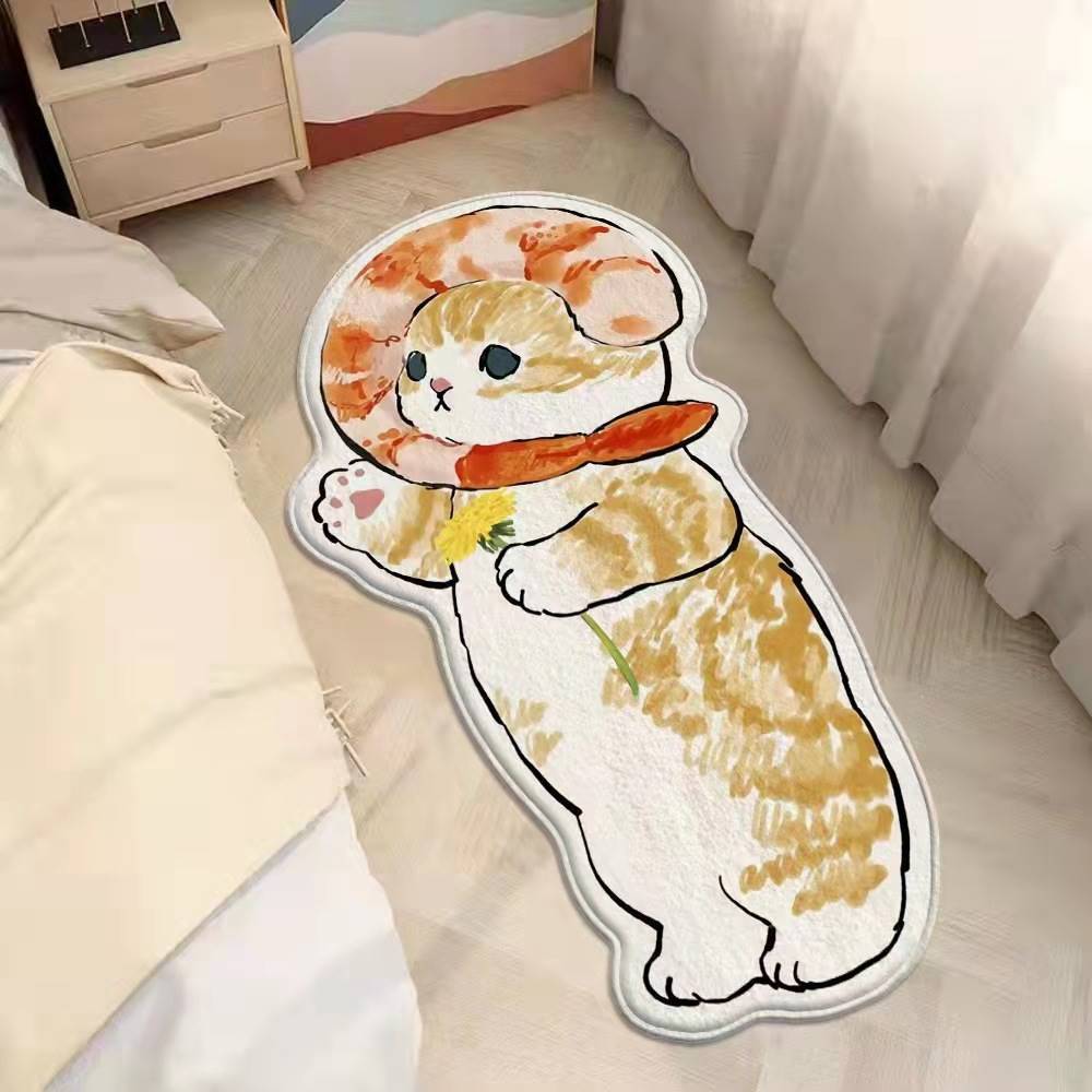 Cartoon feline alfombra de cachemira dormitorio alfombra de cama sofá doméstico mantas de mesa de té resistente al desgaste fácil de cuidar alfombra de ventana flotante