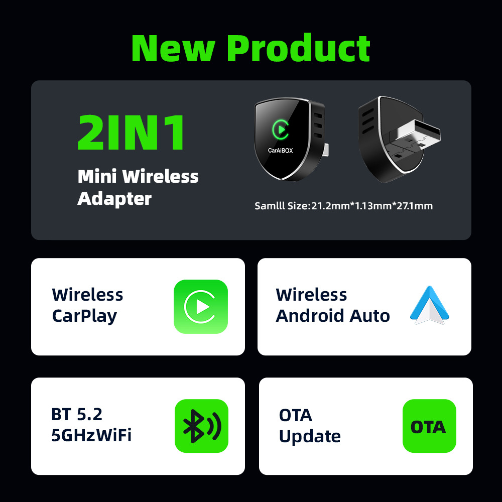 Original car wired to wireless CarPlay Android Auto 2-in-1 smart car connectivity adapter