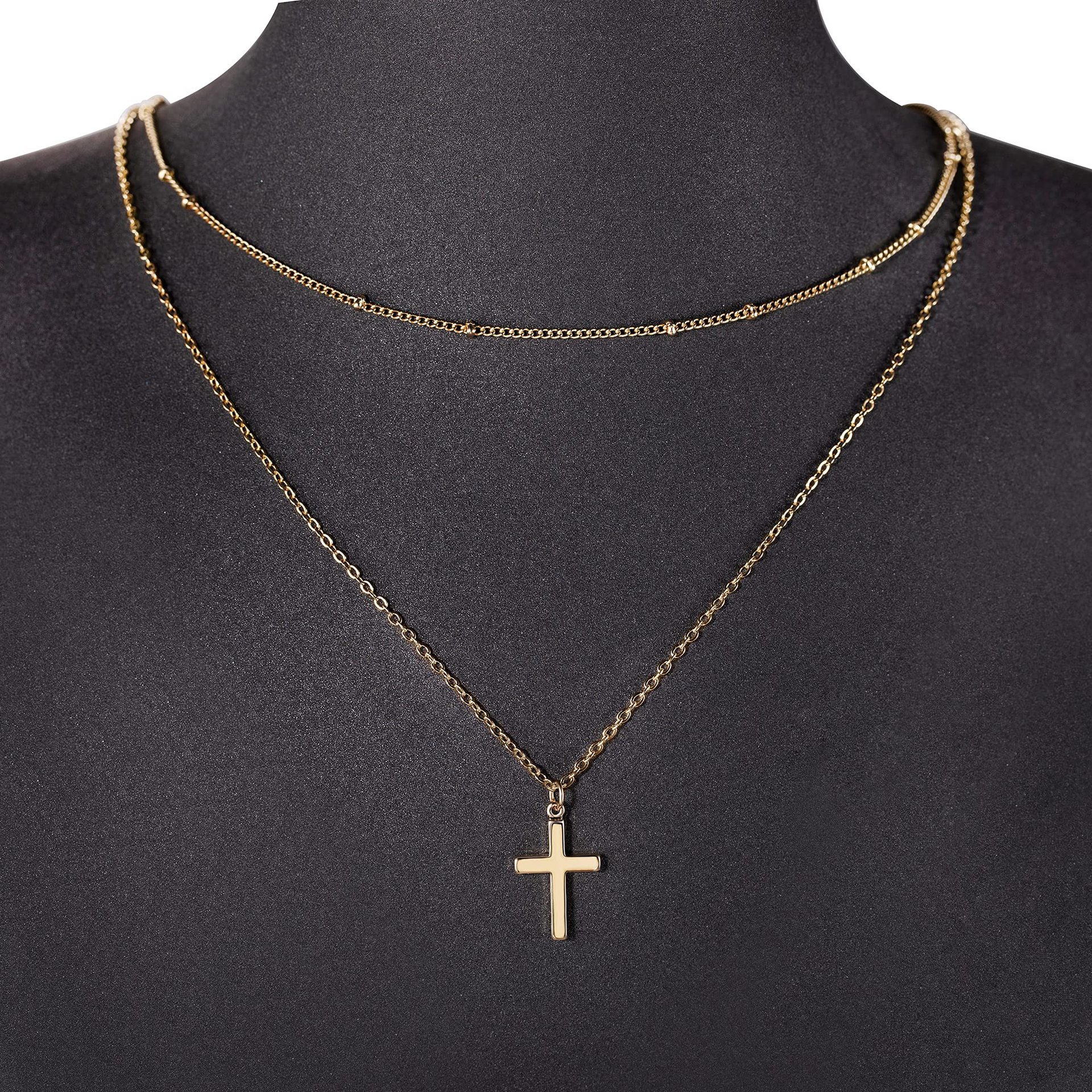16g Weight 304 Stainless Steel Pendant Material Double Layer Necklaces, Pendant Necklace Classification 304 Stainless Steel Chain Material cable chain Chain Type 1 Piece Quantity Holiday, Daily Occasion 304 Stainless Steel Material Cross Pattern Women's Gender Casual, Simple Style Style 304 Stainless Steel Casual Simple Style Cross Double Layer Necklaces Pendant Necklace 8