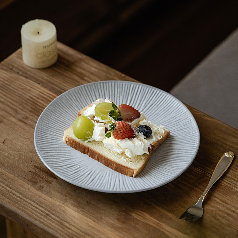 Arte en relieve bandeja de cerámica estriada gran bandeja de carne doméstica bandeja de comida occidental bandeja de cubierta bandeja al por mayor bandeja grande