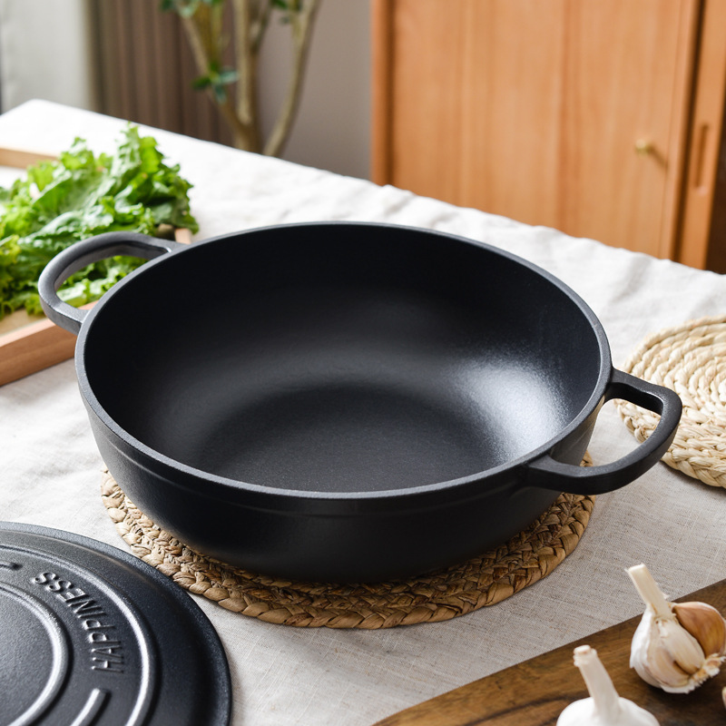 Pequeña felicidad 30cm reina de hierro fundido olla de esmalte multifunción olla de sopa olla de hogar olla sin recubrimiento