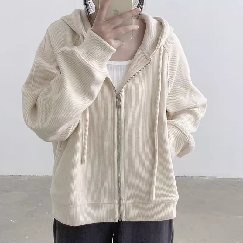 插肩袖卫衣女短款外套秋季新款拉链连帽衫小个子宽松显瘦开衫|undefined