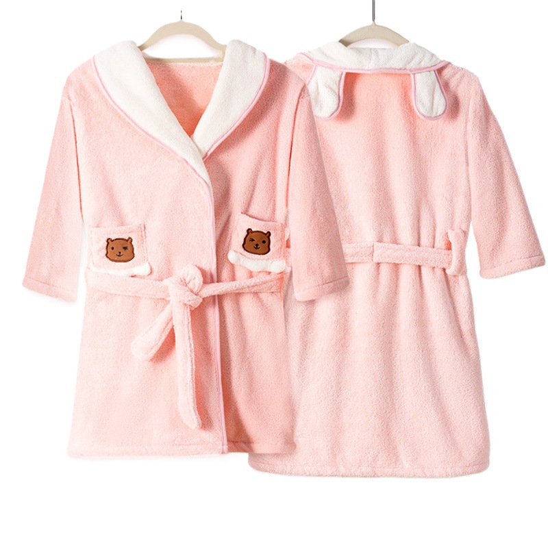 Albornoz para niños popular Otoño e Invierno de secado rápido para niños Albornoz de lana de coral cálido para niños y niñas pijamas de manga larga