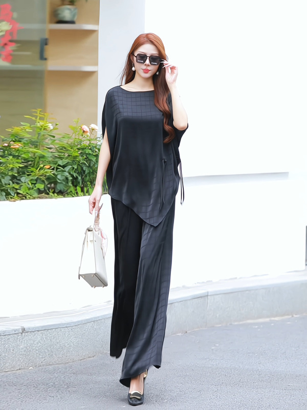 High-End Light Luxury Women's Clothing 26 Summer New Fashion Plus-Size Stylish Irregular Top and Loose Wide-Leg Pants Two-Piece Set