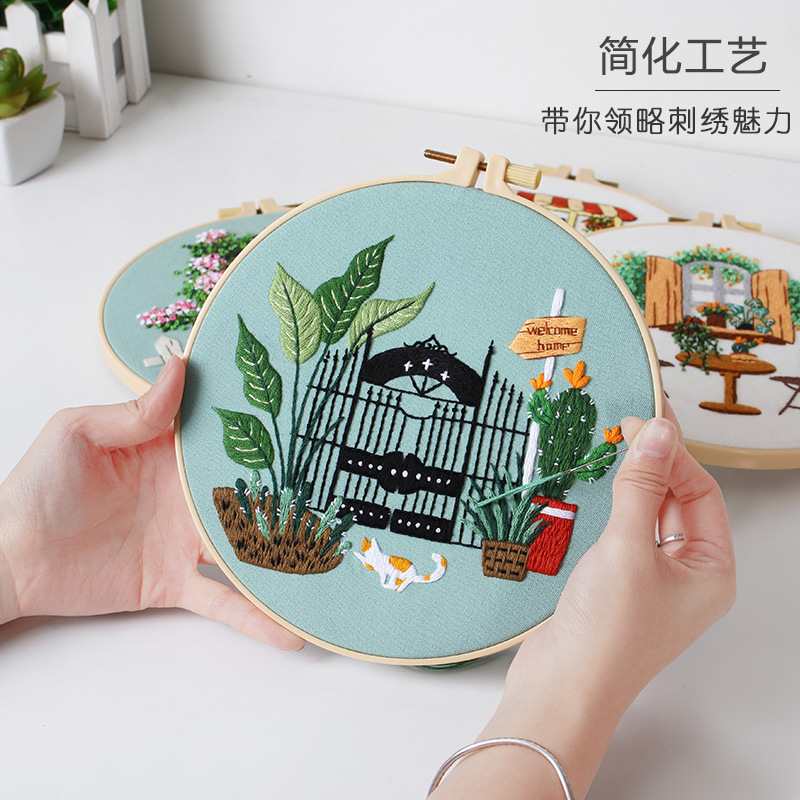 Nuevo producto original DIY material bordado a mano tiempo tranquilo hogar vida verde mesas de té transfronterizas Inglés