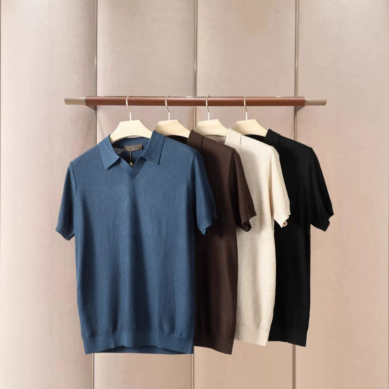 Мужской летний вязанный свитер polo футболка с коротким рукавом, Slim fit, V-образный вырез