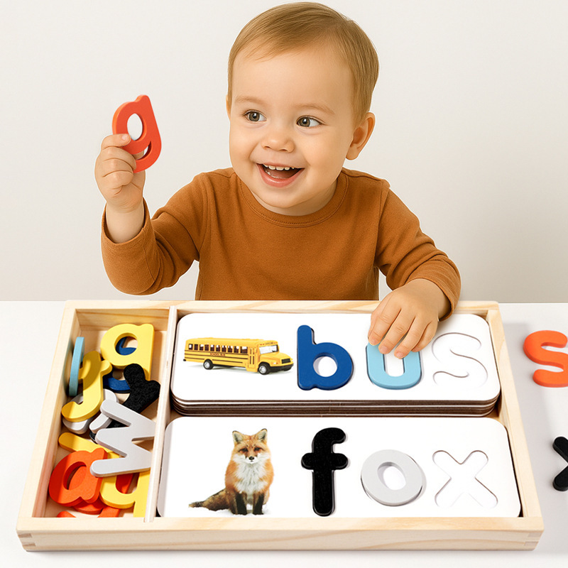 子供の早期教育パズル箱入り絵を読んで単語や物の形を認識する思考トレーニング木のおもちゃ|undefined