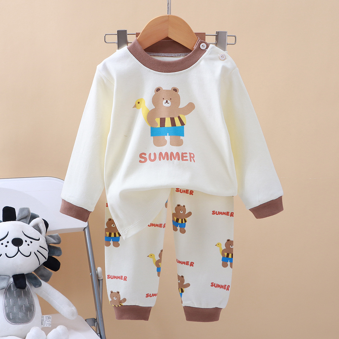 2025 New Children's Pure Cotton Underwear Set Boys and Girls Autumn Clothes Autumn Pants Infant Pajamas Home Clothing Wholesale