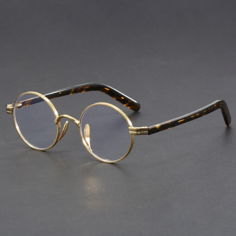 Republic of China Handmade Retro Small Round Frame Gold Wire Glasses Frame Tortoiseshell Feet for Men and Women with Small Faces and Thin Faces Suitable for Height Number Glasses Frames