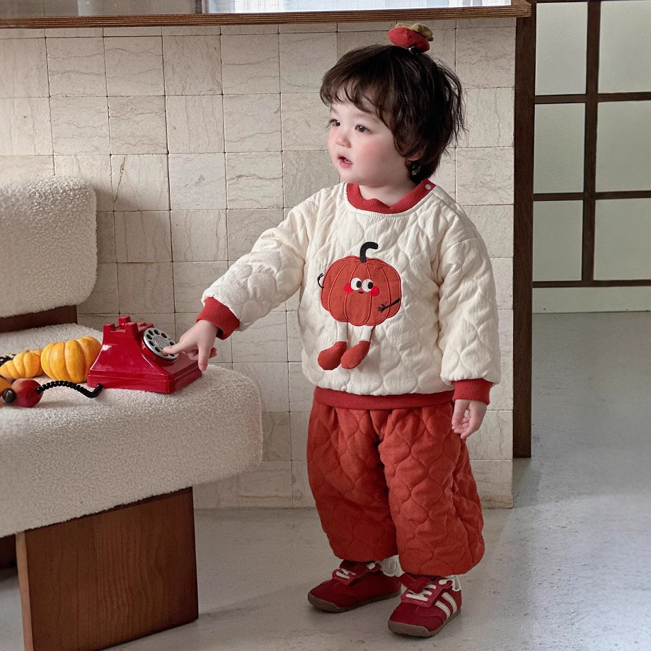 婴儿衣服秋冬新款一岁男孩棉服冬季宝宝夹棉套装分体两件外穿冬装