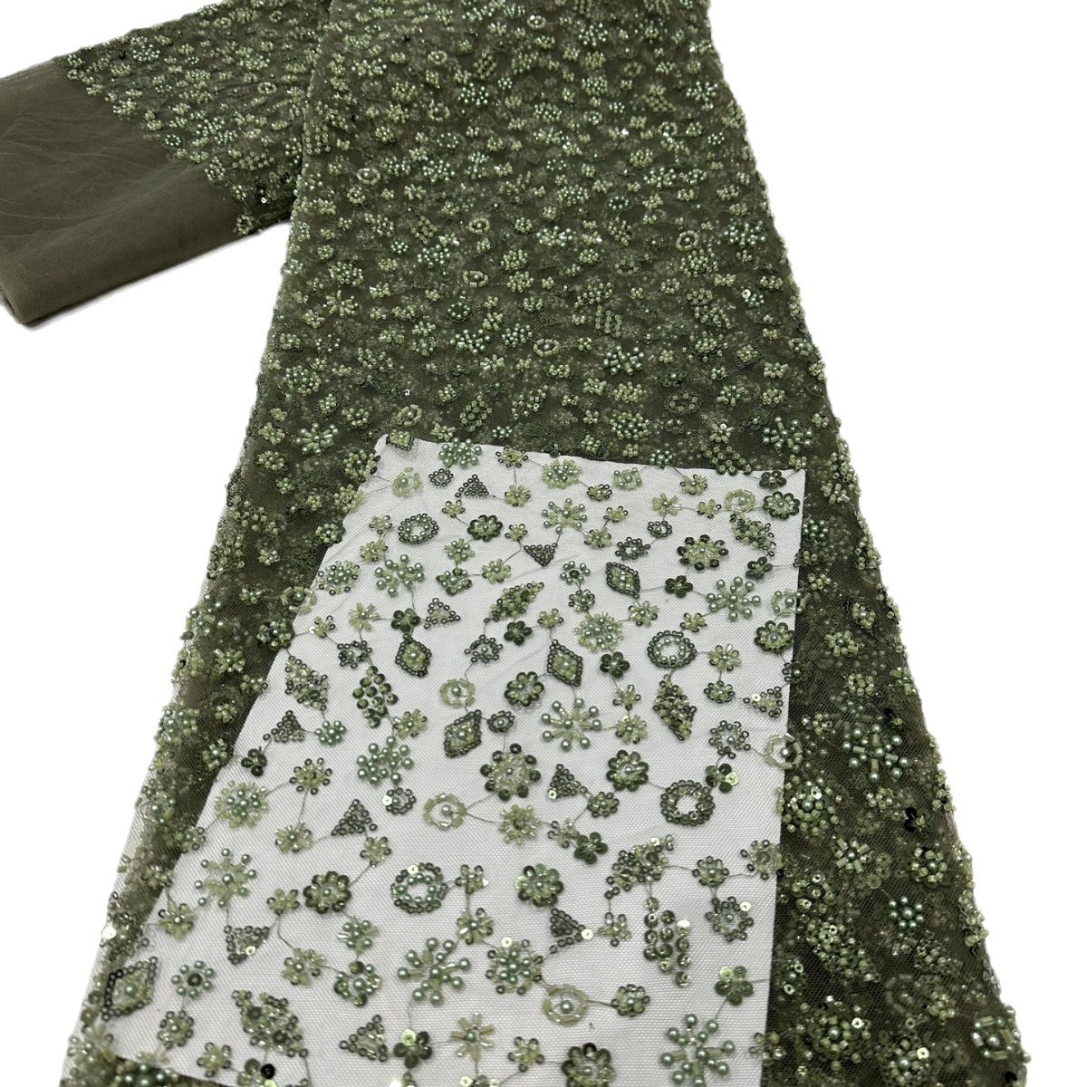 Tejido bordado tridimensional sequinilla tubo de perlas bordado vestido de boda de moda vestido de moda tela de sequinilla image 6