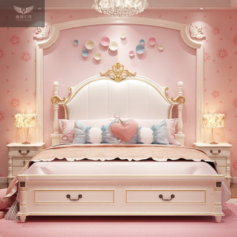 Dormitorio principal de madera maciza estilo americano moderno para niños cama princesa para niñas simple combinación de muebles de estilo europeo